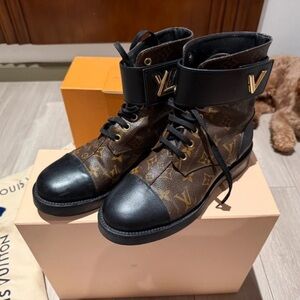 Louis Vuitton Black and Brown Monogram Ankle Boots